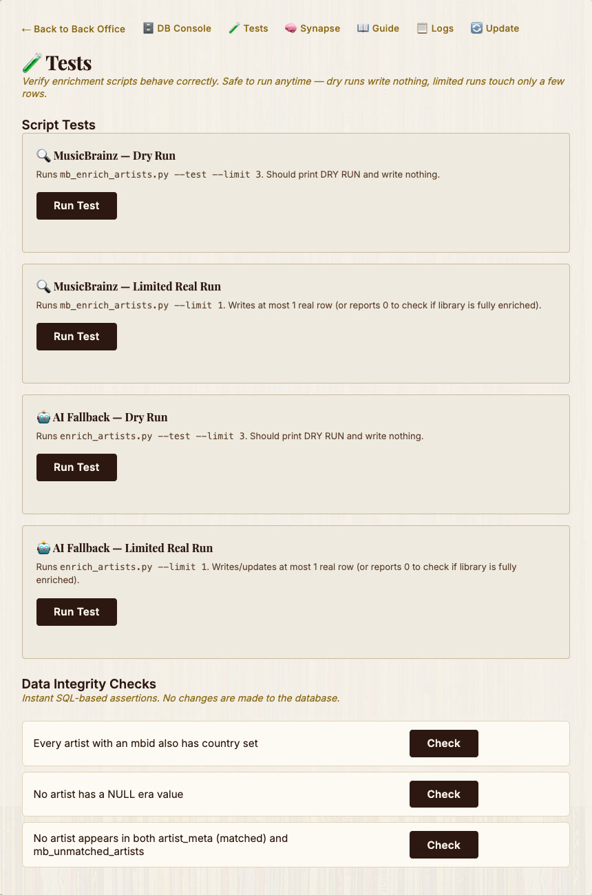Built-in test suite