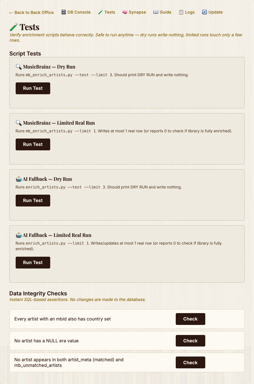 Built-in test suite